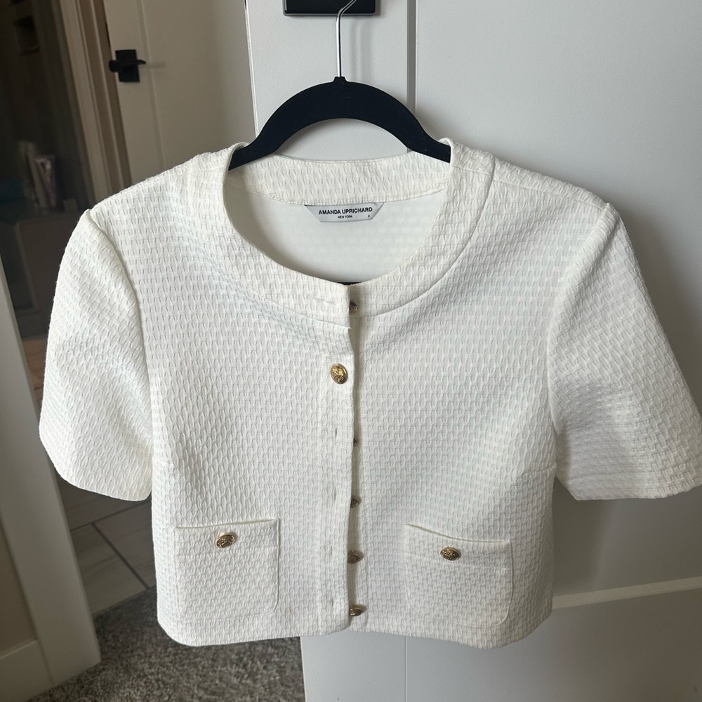 Amanda Uprichard White Textured Crop Top